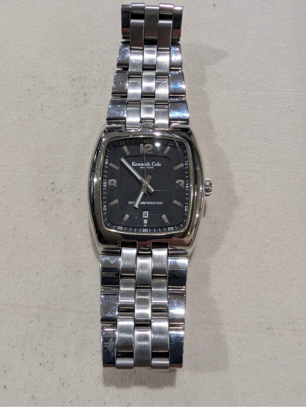 Kenneth Cole New York Men's Stainless Steel Black Dial Rectangular Watch